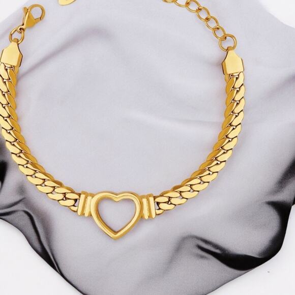NEW 18K karat yellow gold plated heart charm chain bracelet jewelry B3A - Picture 5 of 6